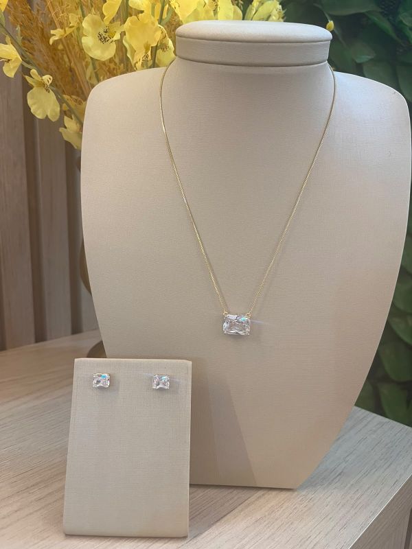 CONJUNTO BRINCO COLAR RETANGULO