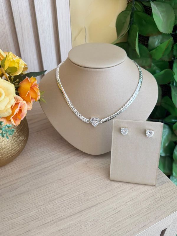 CONJUNTO FITA COM CORAÇÃO NO PRATA