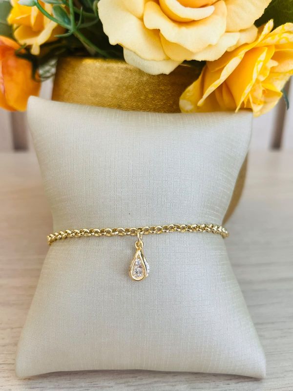 PULSEIRA ELO PORTUGUÊS COM PINGENTE GOTA