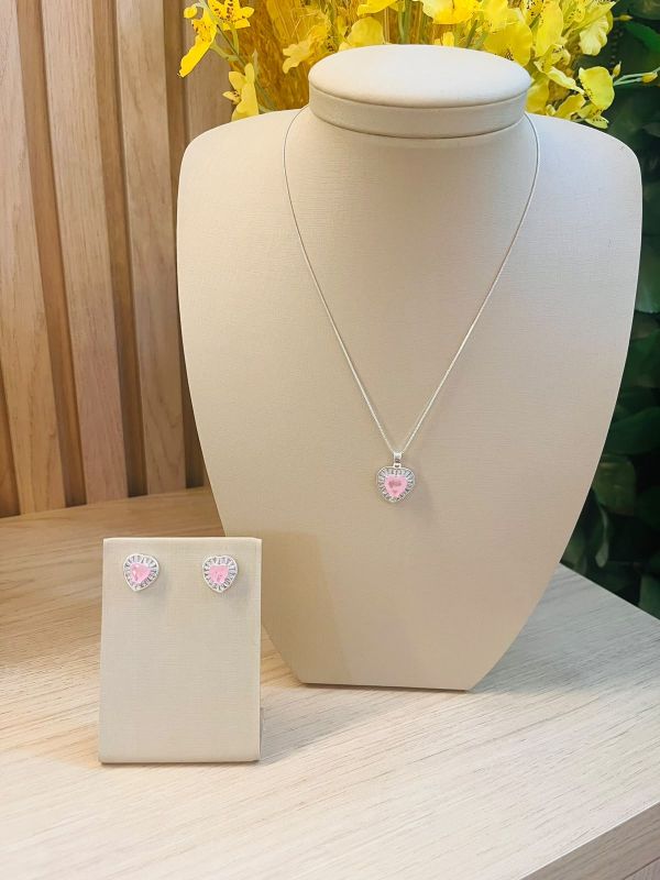 CONJUNTO CORAÇÃO PEDRA ROSA