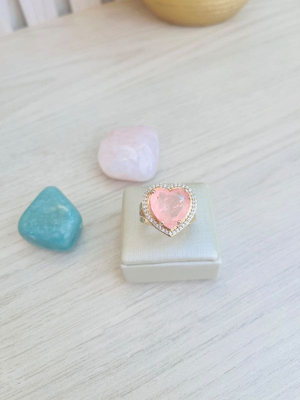 ANEL CORAÇÃO PEDRA ROSE