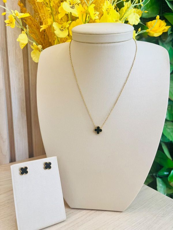 CONJUNTO AÇO DE COLAR BRINCO VAN CLEEF