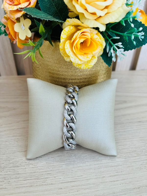 PULSEIRA AÇO ELO GROSSO CRAVEJADO