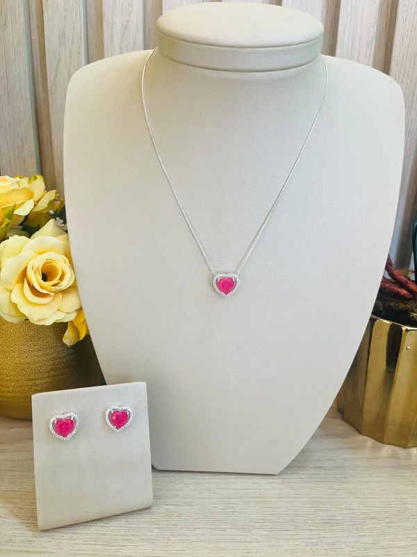 CONJUNTO CORAÇAÕ PEDRA PINK