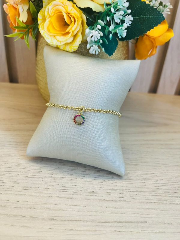PULSEIRA CIRCULO VAZADO PEDRAS COLORIDAS