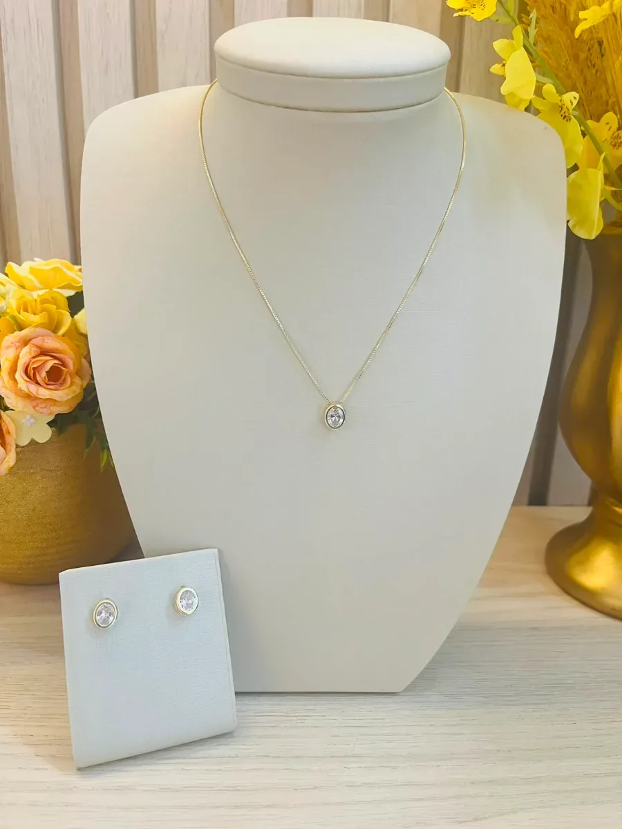 CONJUNTO OVAL COM PEDRA