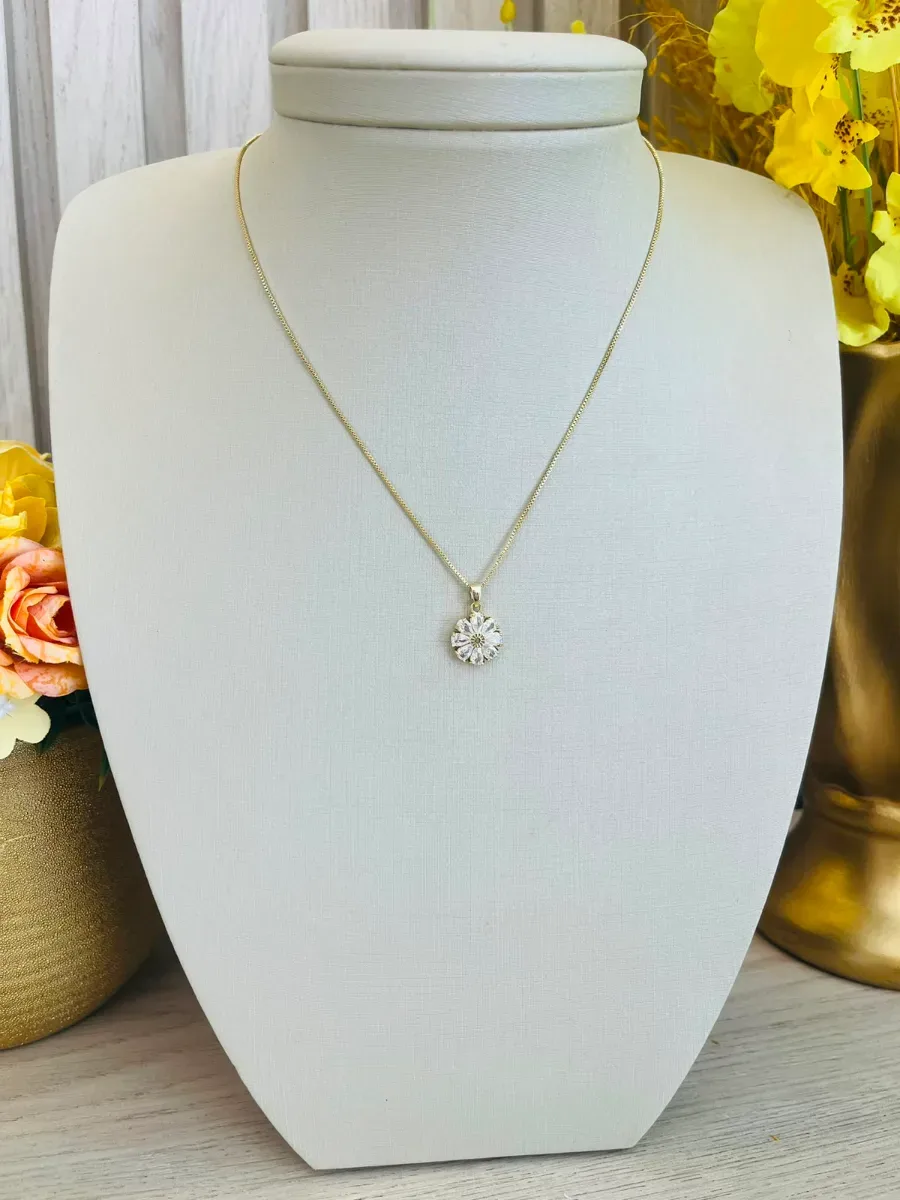 COLAR PINGENTE FLOR DE ZIRCONIA