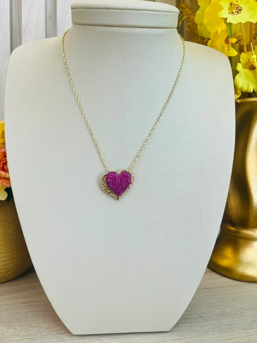 COLAR CORAÇÃO ROSA MÃE TE AMO